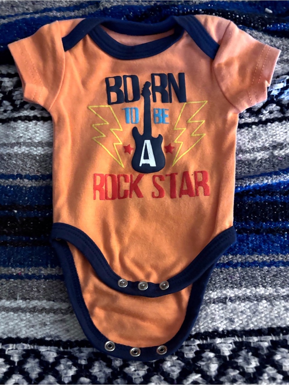 Kidgets Orange Baby Bodysuit with Navy Trim - 'Born to Be a Rock Star'